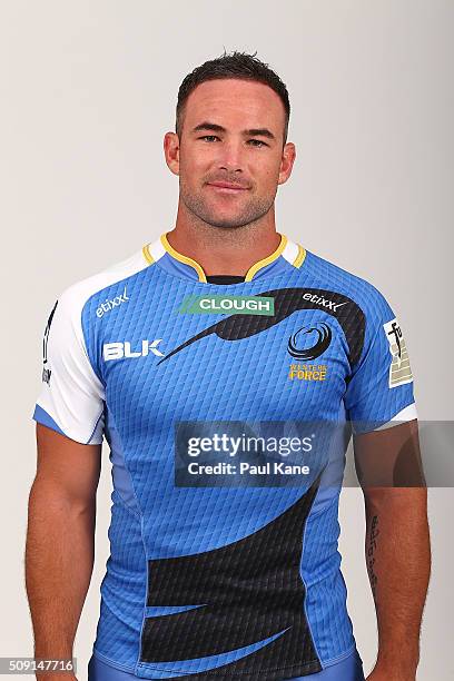 Alby Mathewson poses during the Western Force 2016 Super Rugby headshots session on February 9, 2016 in Perth, Australia.