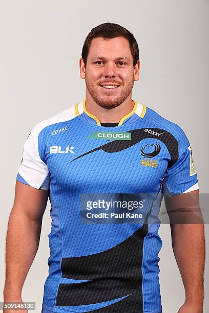 Guy Millar poses during the Western Force 2016 Super Rugby headshots session on February 9, 2016 in Perth, Australia.