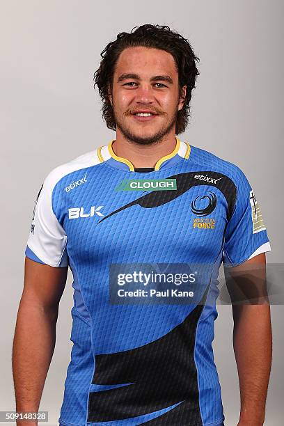 Kane Koteka poses during the Western Force 2016 Super Rugby headshots session on February 9, 2016 in Perth, Australia.