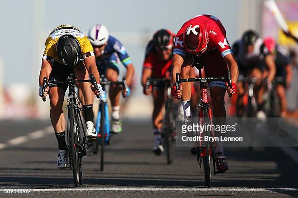 Alexander Kristoff of Norway and Team Katusha beats Mark Cavendish of Great Britain and Dimension Data to the finishline to win stage two of the 2016...
