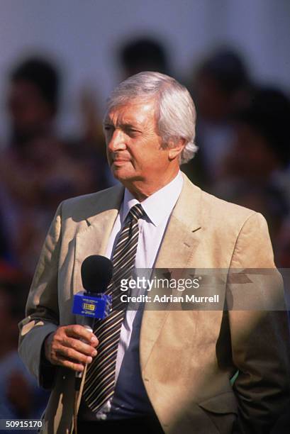 Richie Benaud looks on during the fifth test match between England and Australia on August 10, 1989 at Trent Bridge in Nottingham, England.