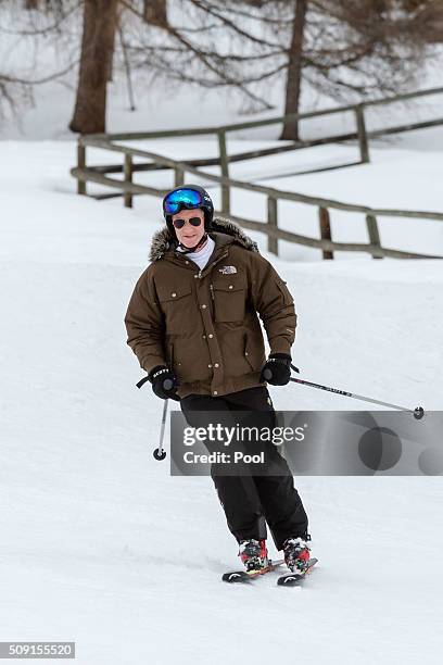 King Philippe of Belgium skis during their family skiing holiday on February 08, 2016 in Verbier, Switzerland.