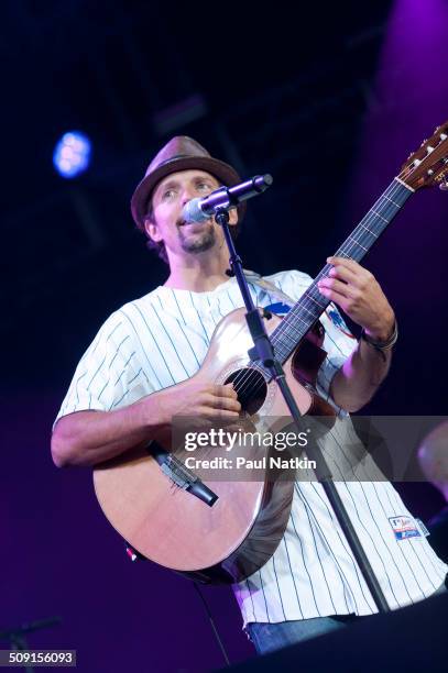 American musician Jason Mraz performs onstage at Wrigley Field, Chicago, Illinois, September 2010.