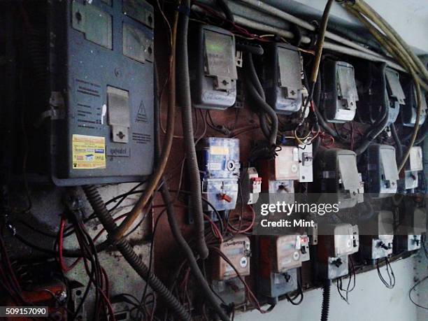 Electricity meters providing power supply in houses on March 10, 2014 in New Delhi, India.