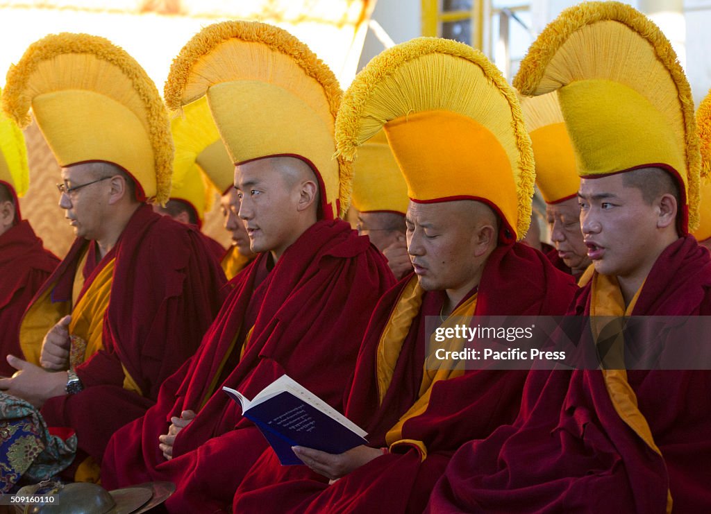 Tibetan Buddhist Monks chant the Tibetan Mantras during the...