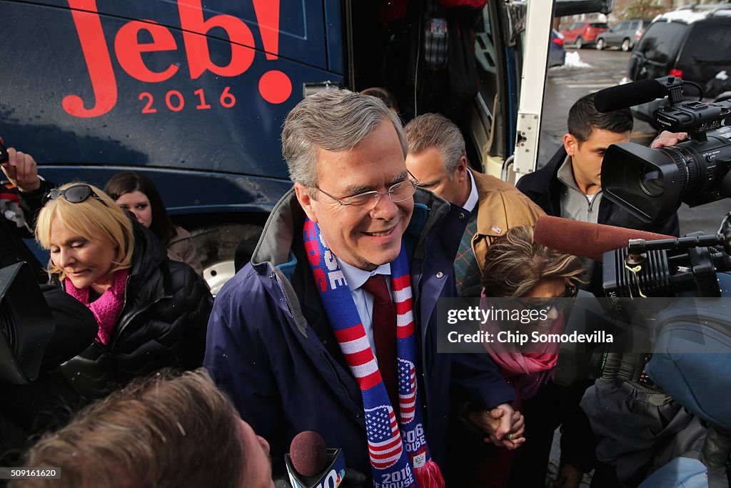 Jeb Bush Campaigns On New Hampshire Primary Day