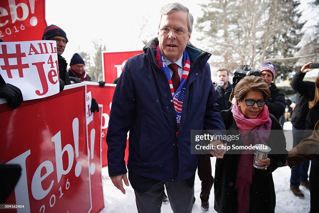 Jeb Bush Campaigns On New Hampshire Primary Day