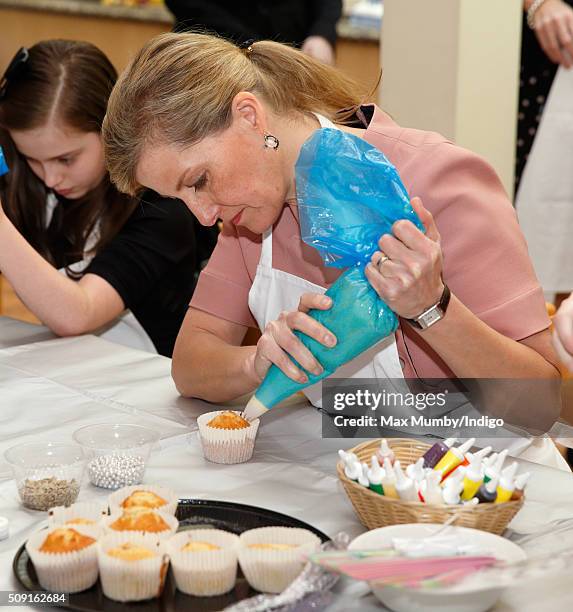 Sophie, Countess of Wessex decorates biscuits, cup cakes and icing crowns as she visits Christopher's Children's Hospice to mark the 15th birthday of...