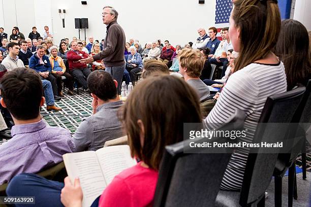 Republican presidential candidate Jeb Bush speaks to a crowd at the Hanover Inn in Hanover, N.H., Tuesday, February 2, 2016. Bush's poll numbers have...