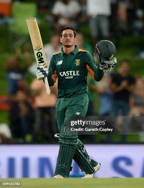 Quinton de Kock of South Africa celebrates reaching his century during the 3rd Momentum ODI match between South Africa and England at Supersport Park...