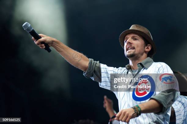 American musician Jason Mraz performs onstage at Wrigley Field, Chicago, Illinois, September 2010.