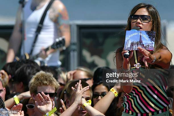 Vanessa Minnillo hosts MTV's "TRL Beach House: Summer on the Run" on June 1, 2004 in Long Beach, California.
