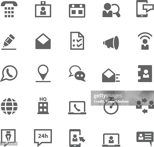 contact us icon set - man opening envelope stock illustrations