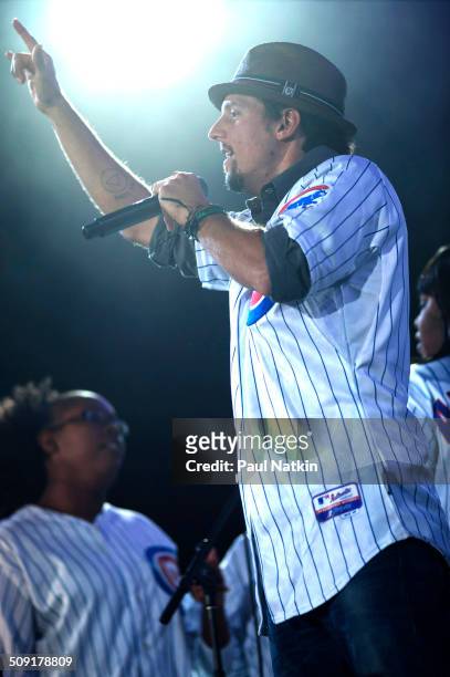 American musician Jason Mraz performs onstage at Wrigley Field, Chicago, Illinois, September 2010.