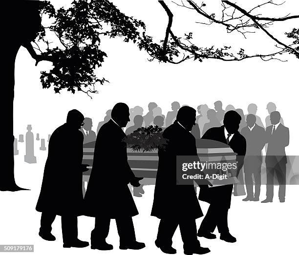 coffin and funeral crowd - parade stock illustrations