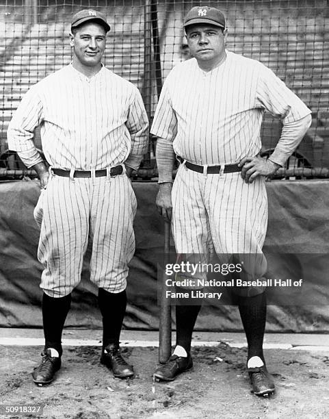 Lou Gehrig and Babe Ruth of the New York Yankees pose for a photo circa 1923-1939. Lou Gehrig played for the Yankees from 1923-1939. George Herman...