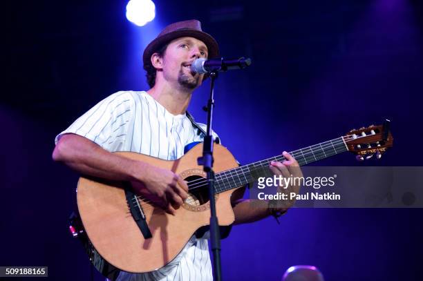 American musician Jason Mraz performs onstage at Wrigley Field, Chicago, Illinois, September 2010.