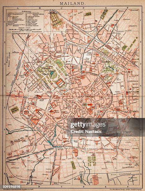 milan, italy antique map from 1898 - milan map stock illustrations