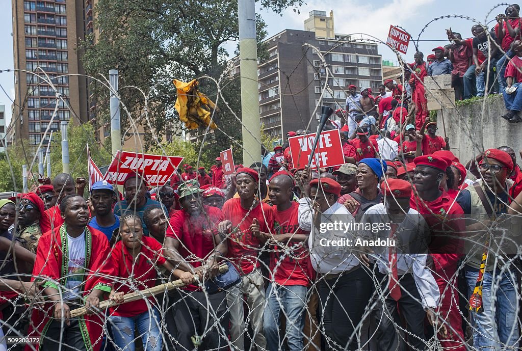 The Economic Freedom Fighters (EFF) supporters protest in Johannesburg