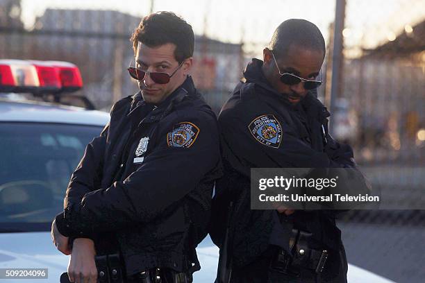 The Nine-Eight" Episode 315 -- Pictured: Andy Samberg as Jake Peralta, Damon Wayans Jr. As Stevie --