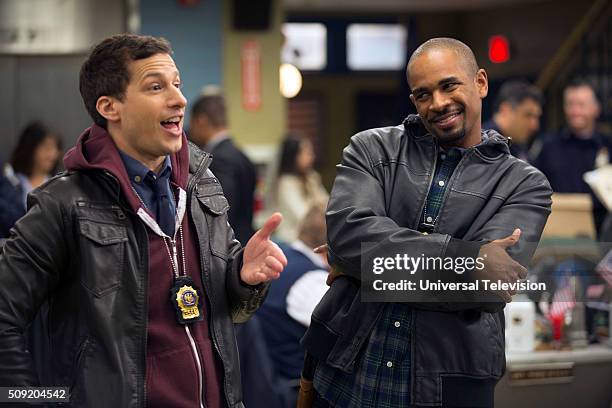 The Nine-Eight" Episode 315 -- Pictured: Andy Samberg as Jake Peralta, Damon Wayans Jr. As Stevie --