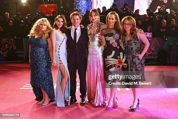 Rebel Wilson, Alison Brie, director Christian Ditter, Dakota Johnson, Leslie Mann and producer Dana Fox attend the UK Premiere of "How To Be Single"...