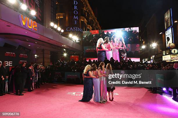 Rebel Wilson, Alison Brie, Dakota Johnson and Leslie Mann attend the UK Premiere of "How To Be Single" at Vue West End on February 9, 2016 in London,...