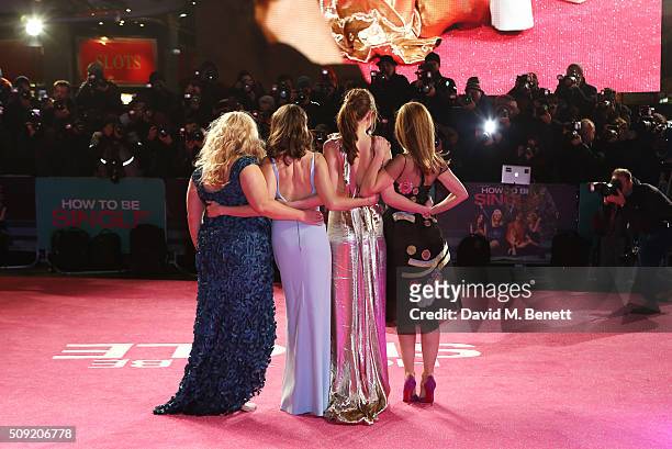 Rebel Wilson, Alison Brie, Dakota Johnson and Leslie Mann attend the UK Premiere of "How To Be Single" at Vue West End on February 9, 2016 in London,...