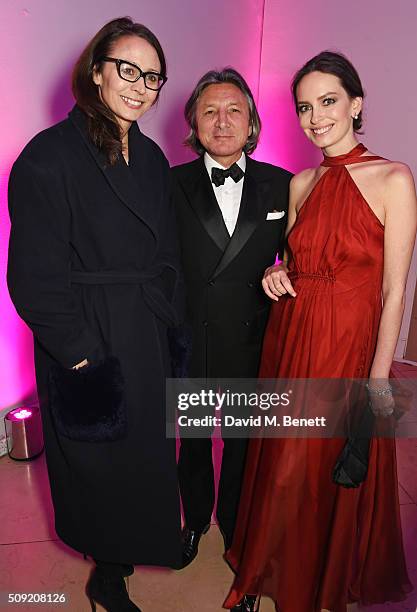 Caroline Rush, Leon Max and Yana Max attend a private view of "Vogue 100: A Century of Style" hosted by Alexandra Shulman and Leon Max at the...