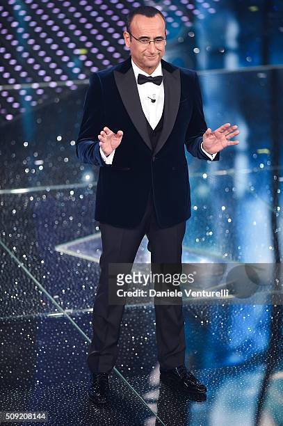 Carlo Conti attends the opening night of the 66th Festival di Sanremo 2016 at Teatro Ariston on February 9, 2016 in Sanremo, Italy.