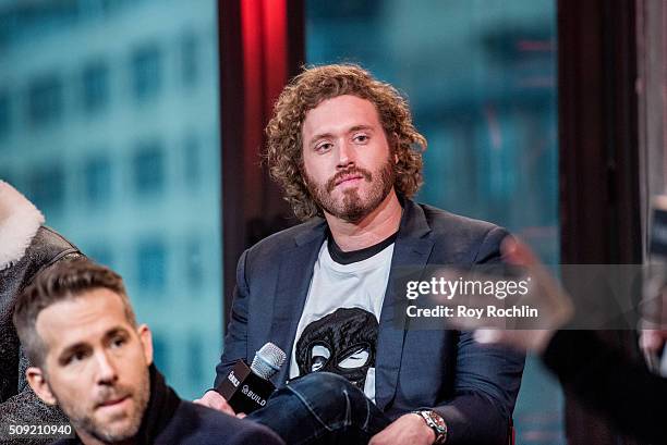 Ryan Reynolds, TJ Miller, Ed Skrein and Morena Baccarin discuss their new film Deadpool at AOL Studios In New York on February 9, 2016 in New York...