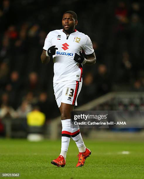 Jay Emmanuel-Thomas of MK Dons during the Sky Bet Championship match between MK Dons and Middlesbrough at Stadium mk on February 9, 2016 in Milton...