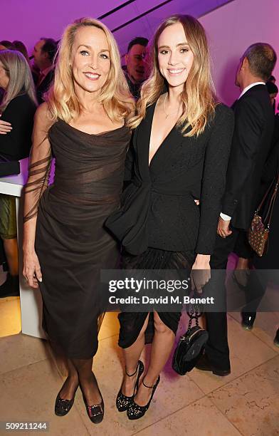 Jerry Hall and Suki Waterhouse attend a private view of "Vogue 100: A Century of Style" hosted by Alexandra Shulman and Leon Max at the National...