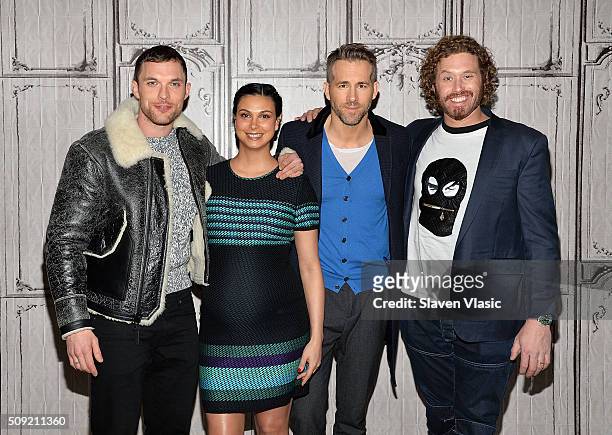 Actors Ed Skrein, Morena Baccarin, Ryan Reynolds and TJ Miller visit AOL Build Speaker Series to discuss their new film "Deadpool" at AOL Studios In...