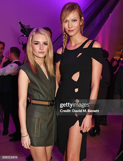 Lottie Moss and Karlie Kloss attend a private view of "Vogue 100: A Century of Style" hosted by Alexandra Shulman and Leon Max at the National...