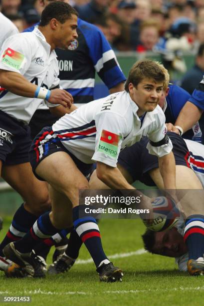 Richard Wigglesworth of Sale in action during the Zurich Premiership match between Bath and Sale Sharks at The Recreation Ground on April 3, 2004 in...