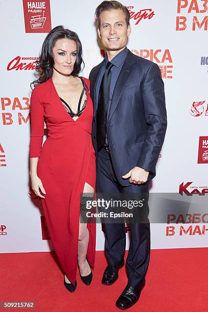 Casper Van Dien and Jennifer Wenger attend 'Showdown in Manila' premiere in October cinema hall on February 9, 2016 in Moscow, Russia.