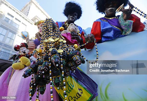 Member of the Zulu Social Aid and Pleasure Club parades down Canal Street during Mardi Gras day on February 9, 2016 in New Orleans, Louisiana. Fat...