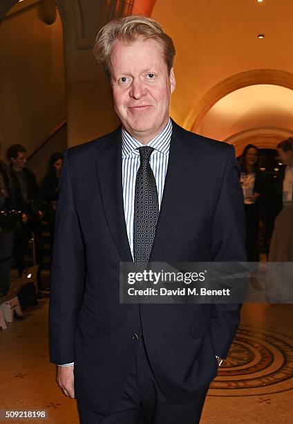 Earl Charles Spencer attends a private view of "Vogue 100: A Century of Style" hosted by Alexandra Shulman and Leon Max at the National Portrait...