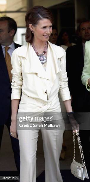 Asmaa al-Assad, wife of the Syrian President Bashar al-Assad, visits the Spanish Red Cross on June 2, 2004 in Madrid, Spain.