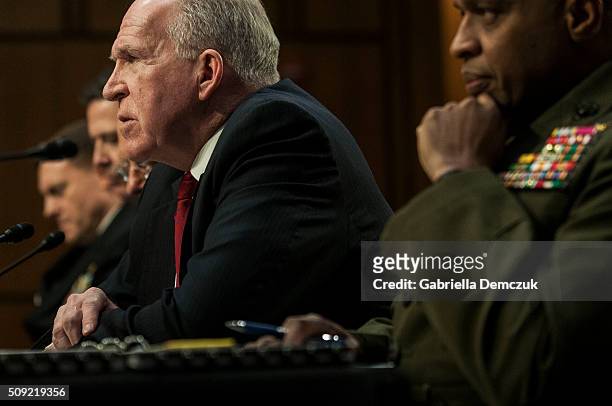 Director John Brennan testifies before the Senate Intelligence Committee at the Hart Senate Building on February 9, 2016 in Washington, D.C. The...