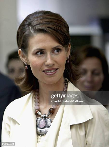 Asmaa al-Assad, wife of the Syrian President Bashar al-Assad, visits the Spanish Red Cross on June 2, 2004 in Madrid, Spain.