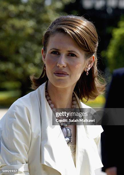 Asmaa al-Assad, wife of the Syrian President Bashar al-Assad, visits the Spanish Red Cross on June 2, 2004 in Madrid, Spain.