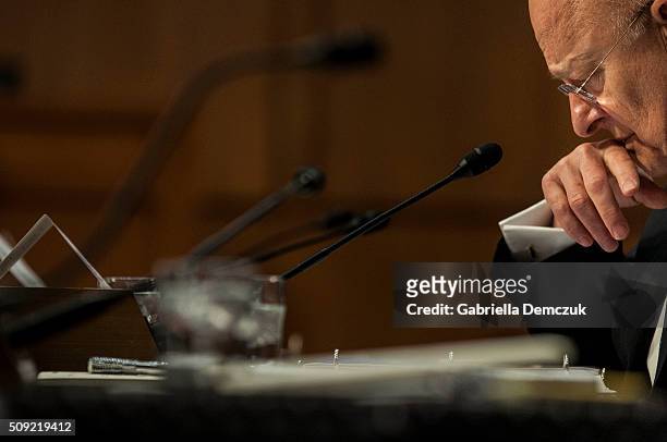 Director of National Intelligence James Clapper testifies before the Senate Intelligence Committee at the Hart Senate Building on February 9, 2016 in...