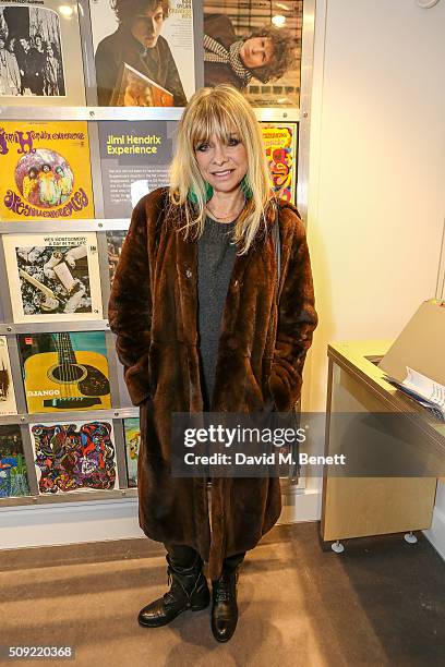 Jo Wood attends a private view of "Hendrix At Home" at Jimi Hendrix's restored former Mayfair flat on February 9, 2016 in London, England.