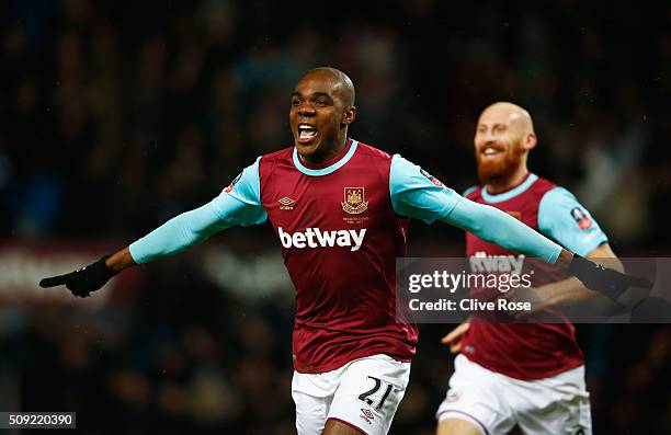 Angelo Ogbonna Obinza of West Ham United celebrates as he scores their second goal during the Emirates FA Cup Fourth Round Replay match between West...