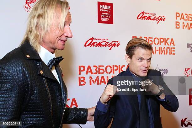 Matthias Hues and Casper Van Dien, attend 'Showdown in Manila' premiere in October cinema hall on February 9, 2016 in Moscow, Russia.