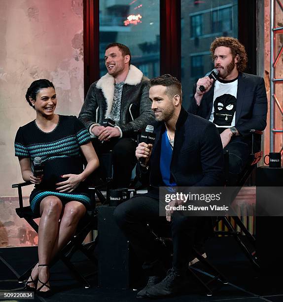 Actors Morena Baccarin, Ed Skrein, Ryan Reynolds and TJ Miller visit AOL Build Speaker Series to discuss their new film "Deadpool" at AOL Studios In...