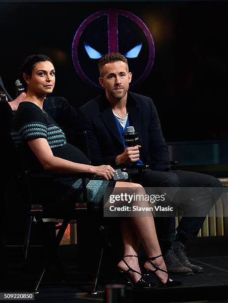 Actors Morena Baccarin and Ryan Reynolds visit AOL Build Speaker Series to discuss their new film "Deadpool" at AOL Studios In New York on February...