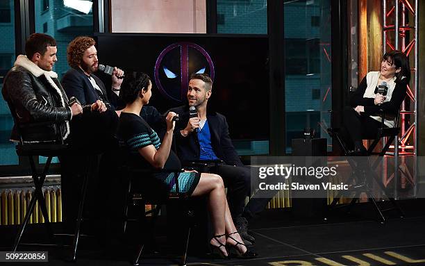 Actors Ed Skrein, TJ Miller, Morena Baccarin and Ryan Reynolds visit AOL Build Speaker Series to discuss their new film "Deadpool" at AOL Studios In...